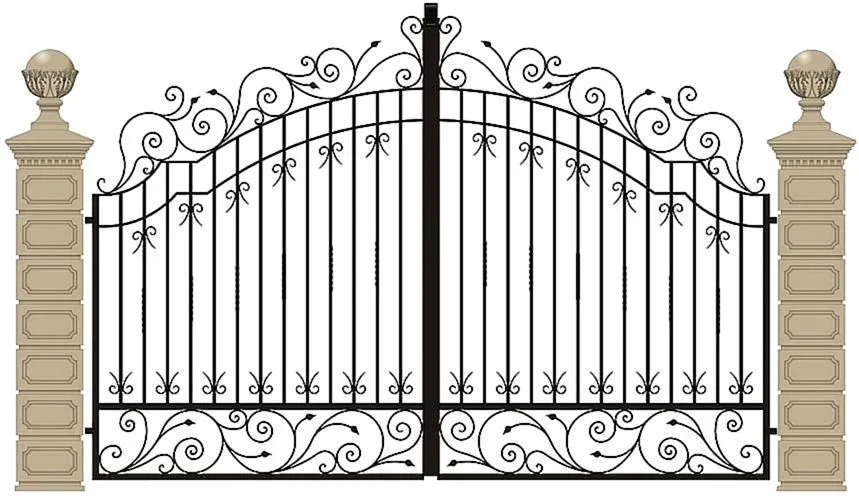 Распашные ворота Распашные ворота с ковкой GD-5 - внешняя сторона