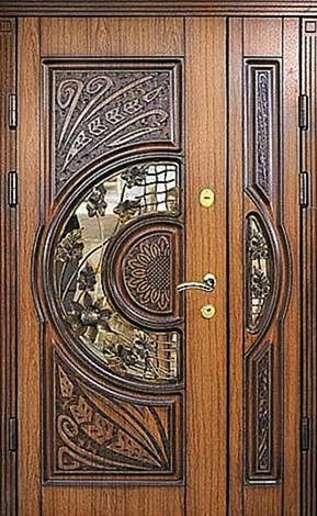 Массив дерева Входная парадная дверь с витражом MV-64 - внешняя сторона