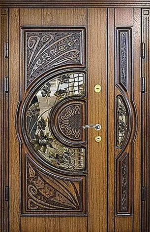 Массив дерева Входная парадная дверь с витражом MV-66 - внешняя сторона