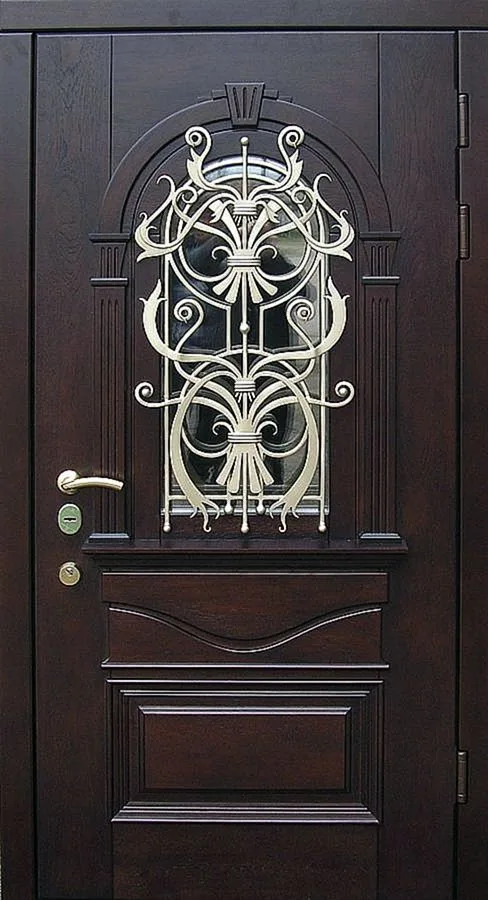 С зеркалом Входная парадная дверь с ковкой и зеркалом MV-90 - внешняя сторона